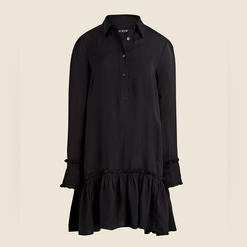 J Crew Shirtdress Amelia Popover in Drapey Viscose Twill Size XS Black Flowy